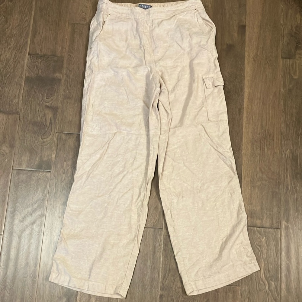 Sharagano Tan linen blend Pants Relaxed Fit women’s medium